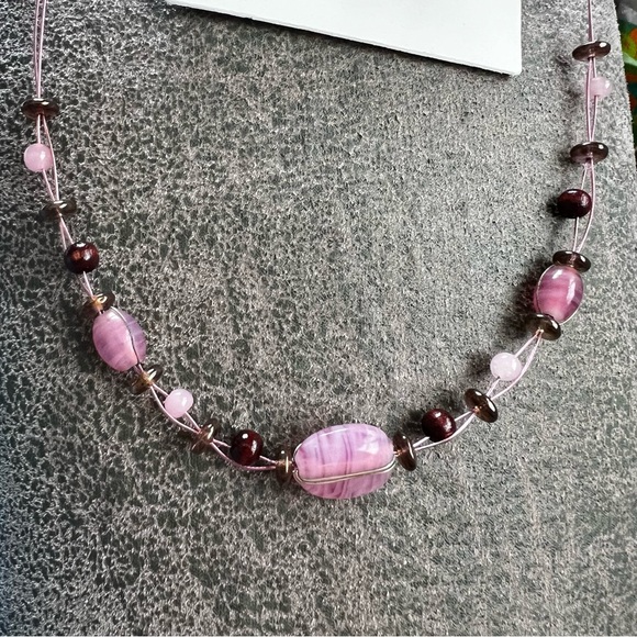 Necklace and earrings with pink accents , 16 inches with a 2 inch extender. - Picture 3 of 9